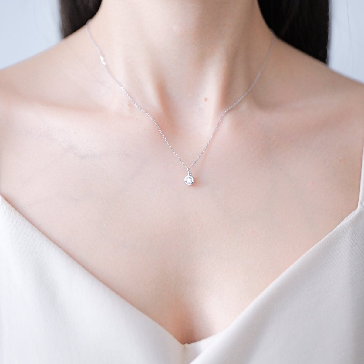 18K 0.3ct Bezel Lab Grown Diamond Necklace (WG) - aucentic