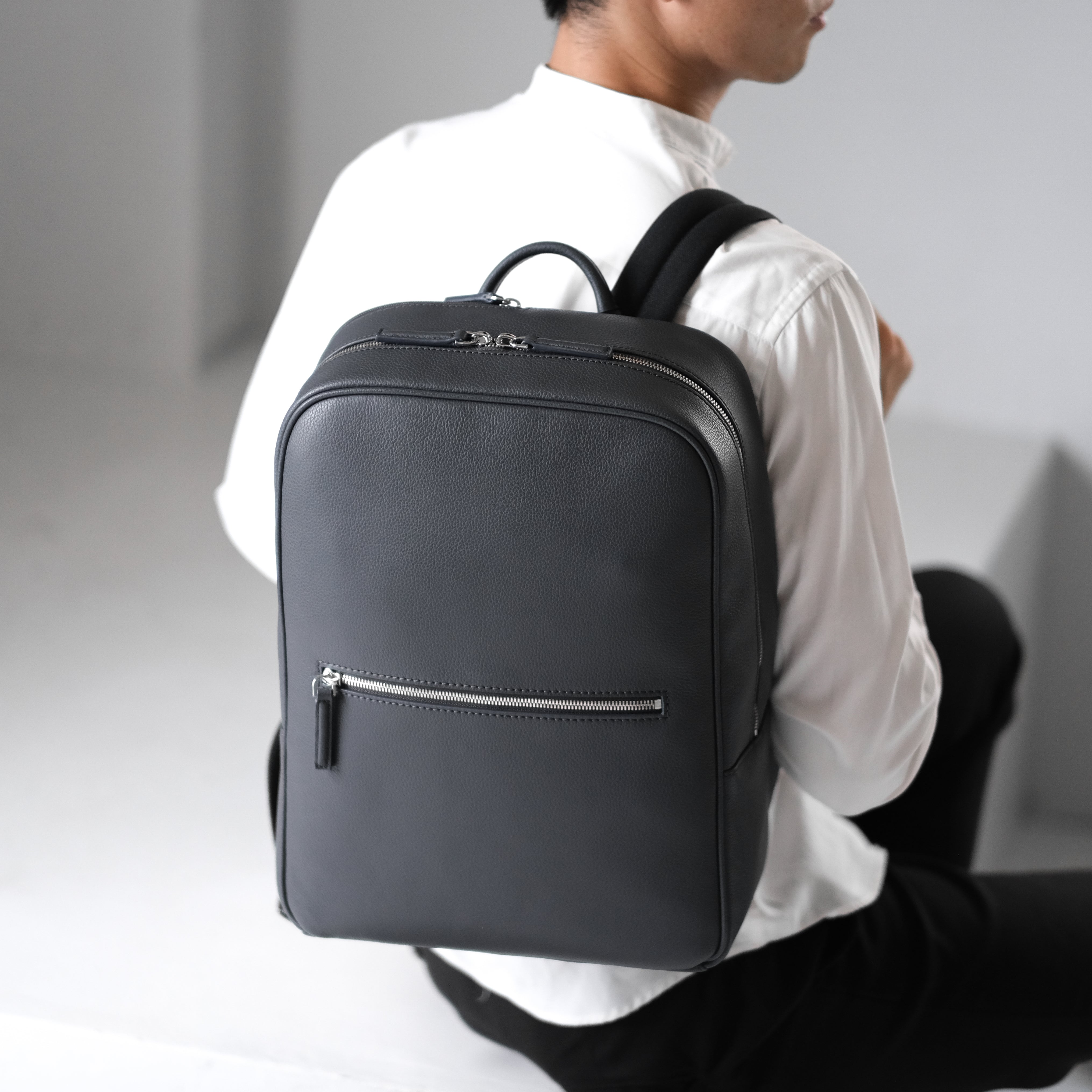 Full Grain Leather Backpack (Grey)