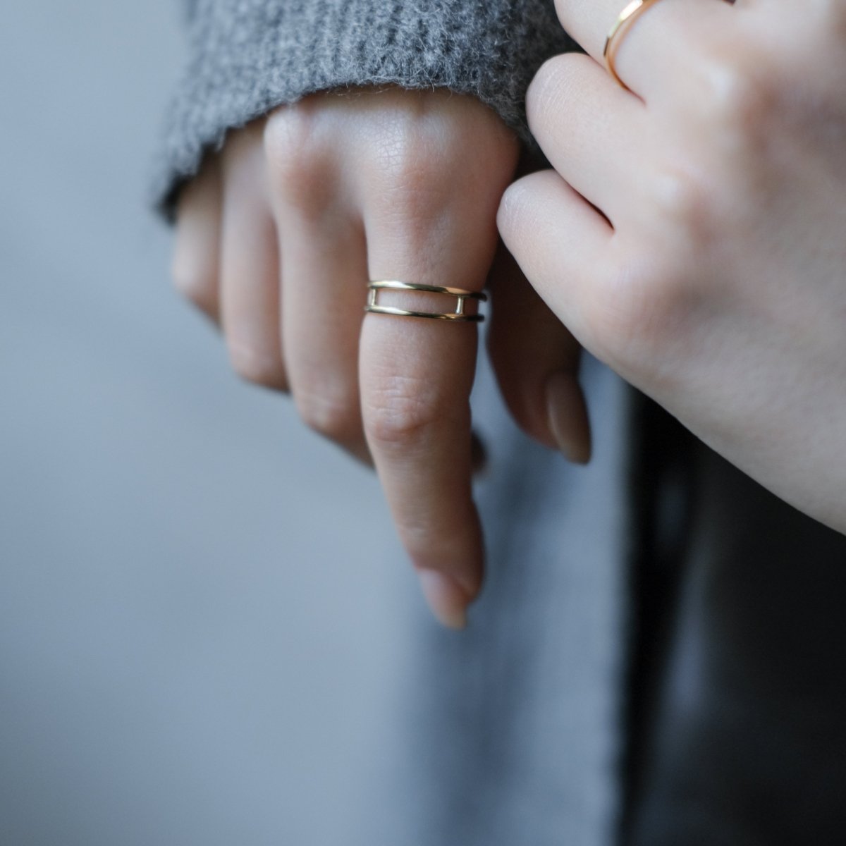 14k Solid Gold Double Ring - aucentic