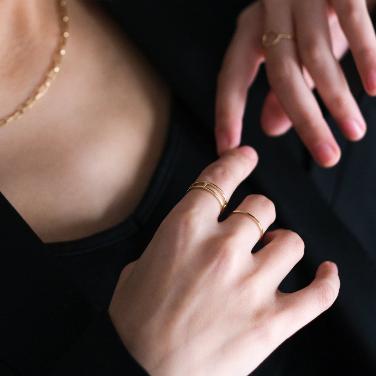 14k Solid Gold Double Ring - aucentic