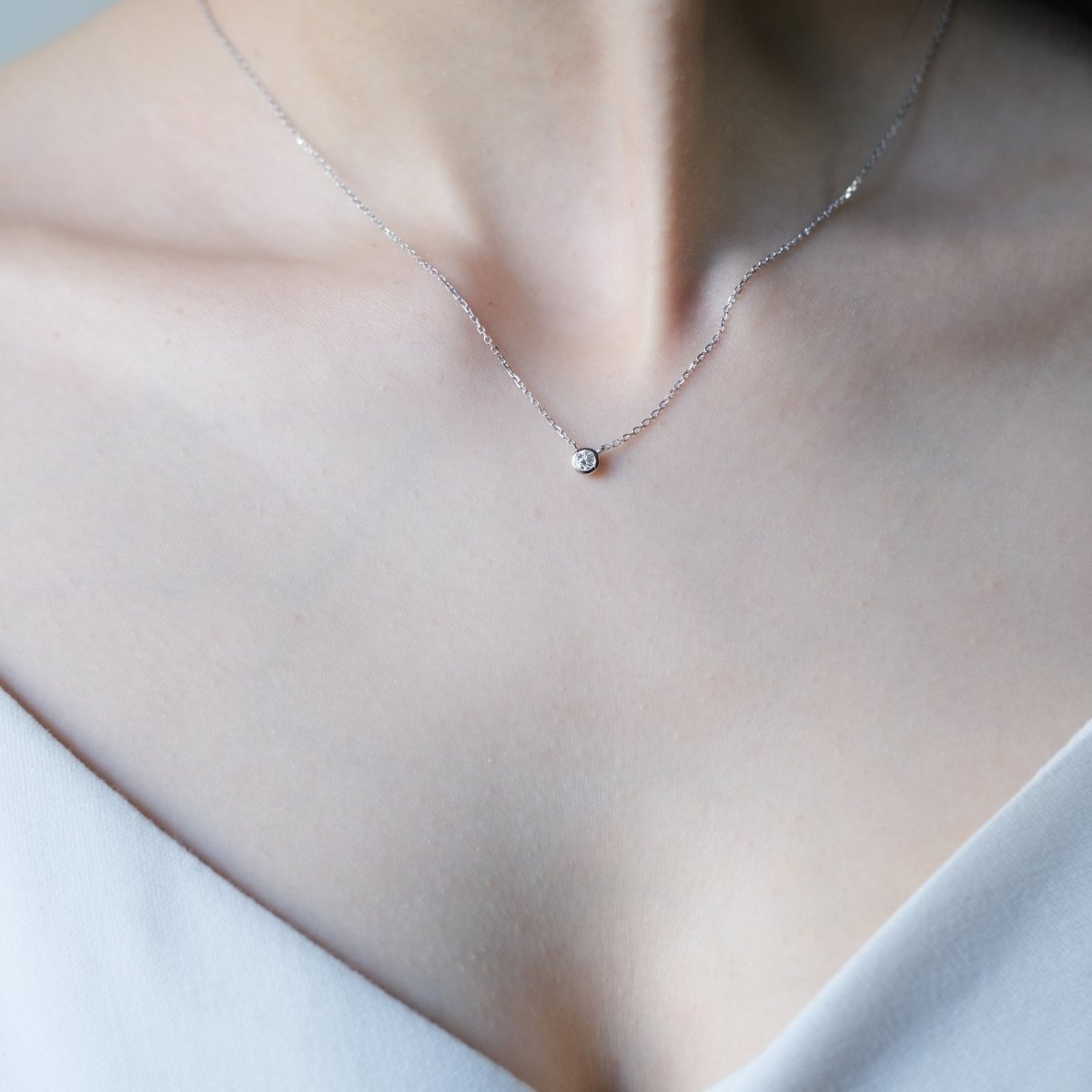 18K 0.1ct Bezel Lab Grown Diamond Necklace (WG) - aucentic