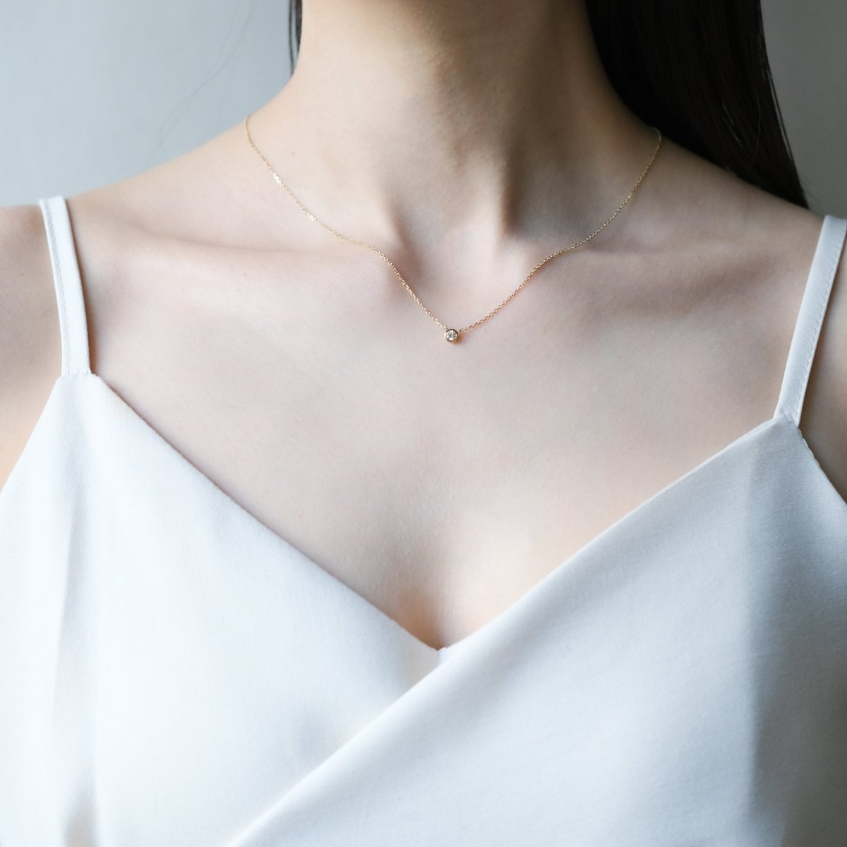 18K 0.1ct Bezel Lab Grown Diamond Necklace (YG) - aucentic