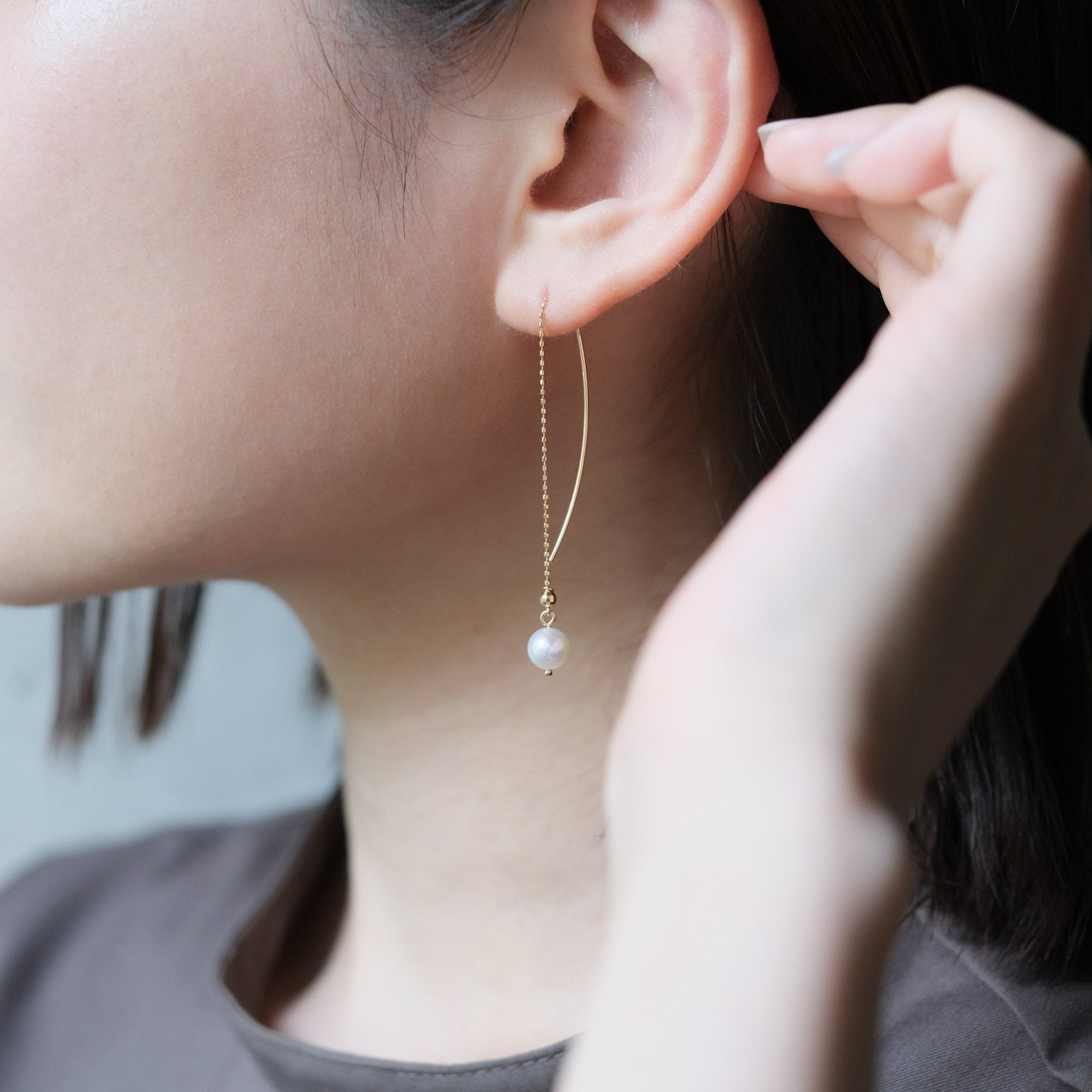 18K Akoya Pearl Chain Earrings - aucentic