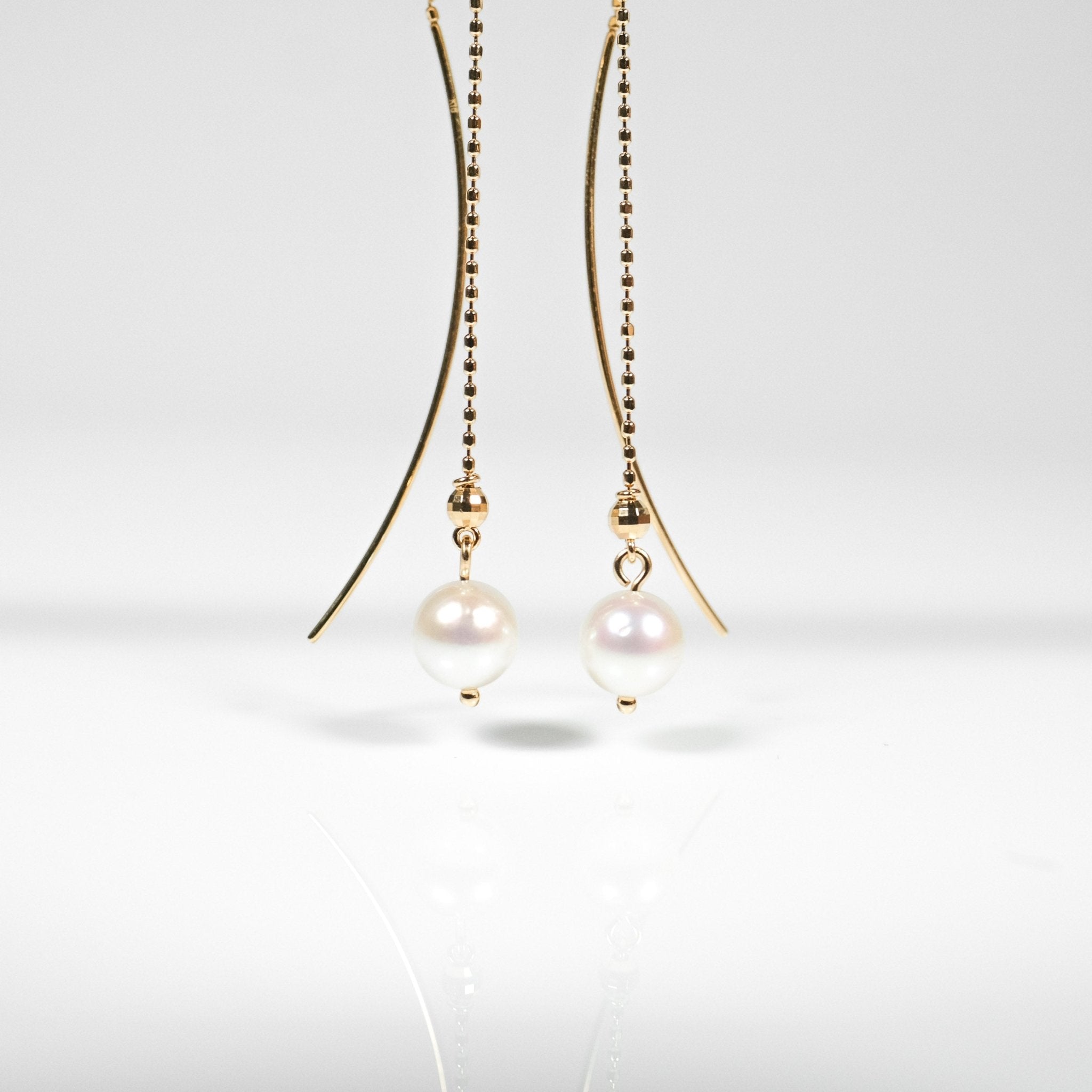 18K Akoya Pearl Chain Earrings - aucentic