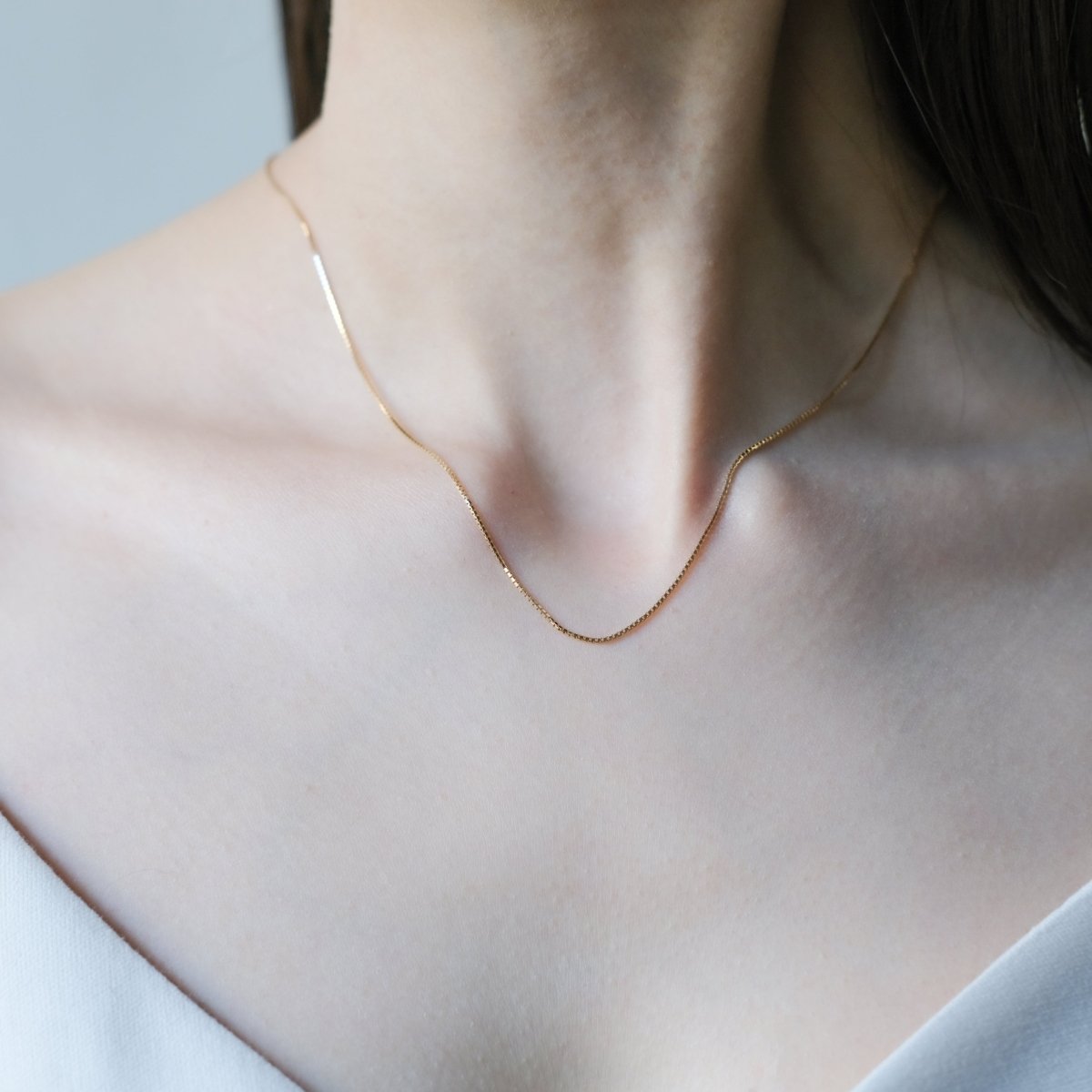18K Box Chain Necklace - aucentic