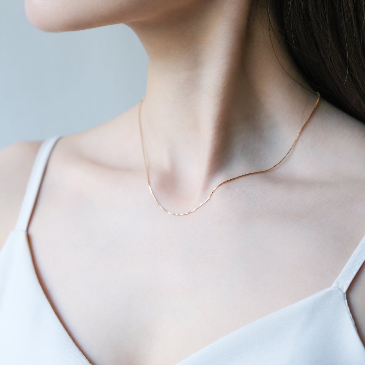 18K Box Chain Necklace - aucentic