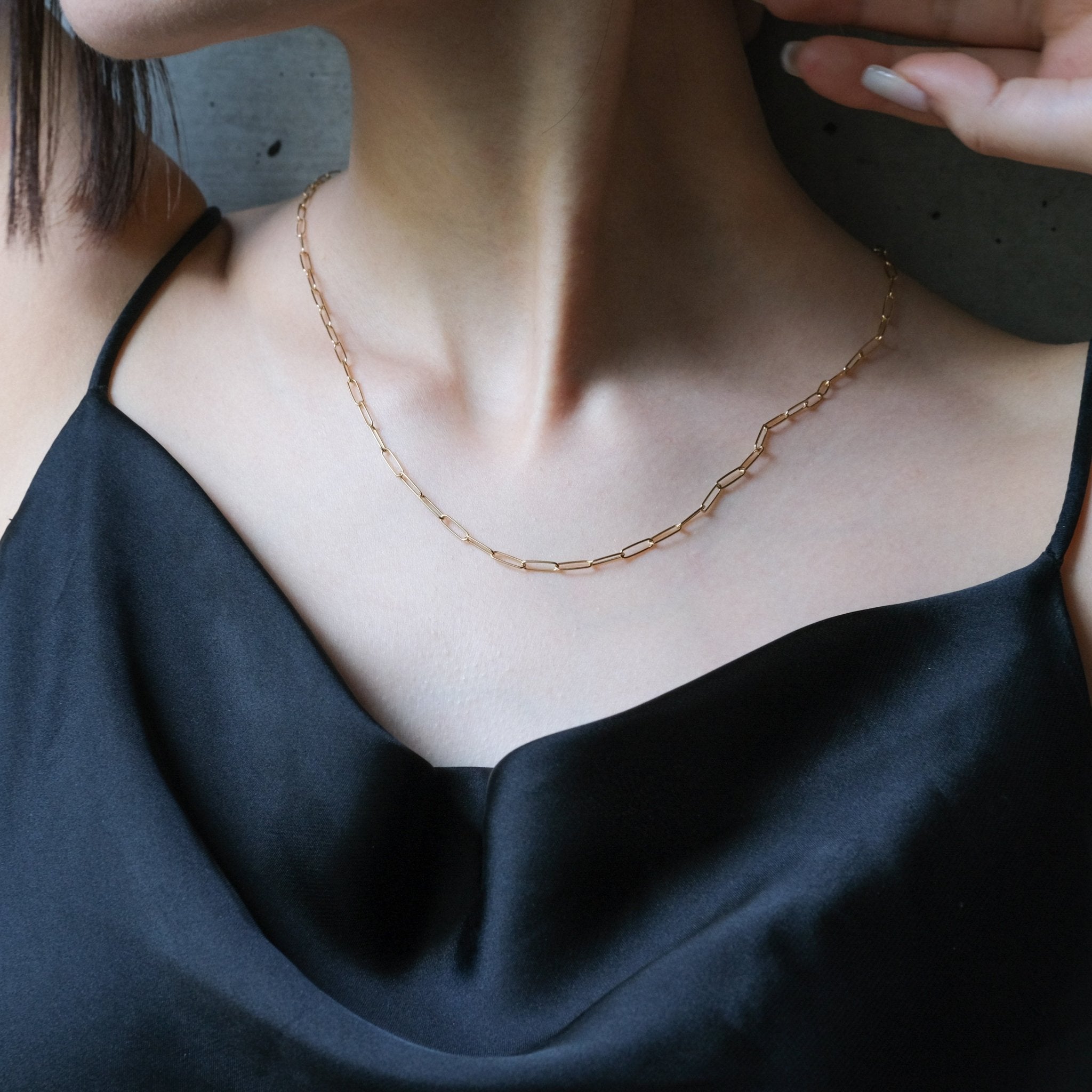 18K Solid Gold Oval Chain Necklace - aucentic