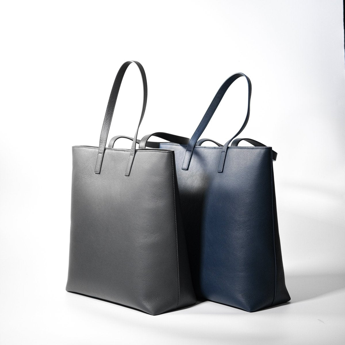 Italian Leather Casual Tote (Navy) - aucentic