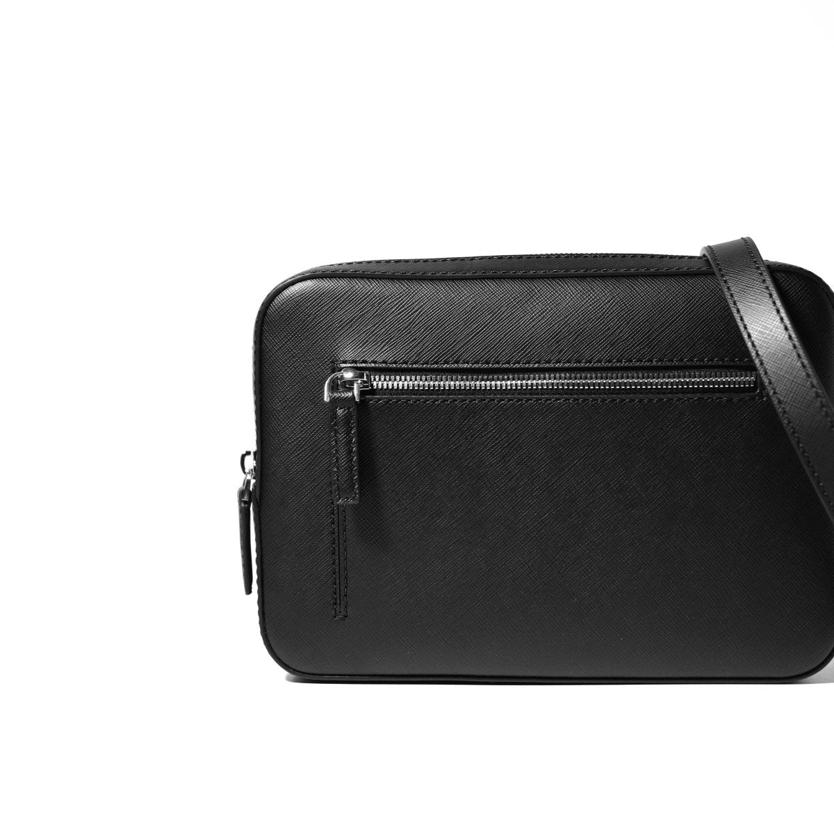Italian Saffiano Leather Crossbody Bag (Black) - aucentic
