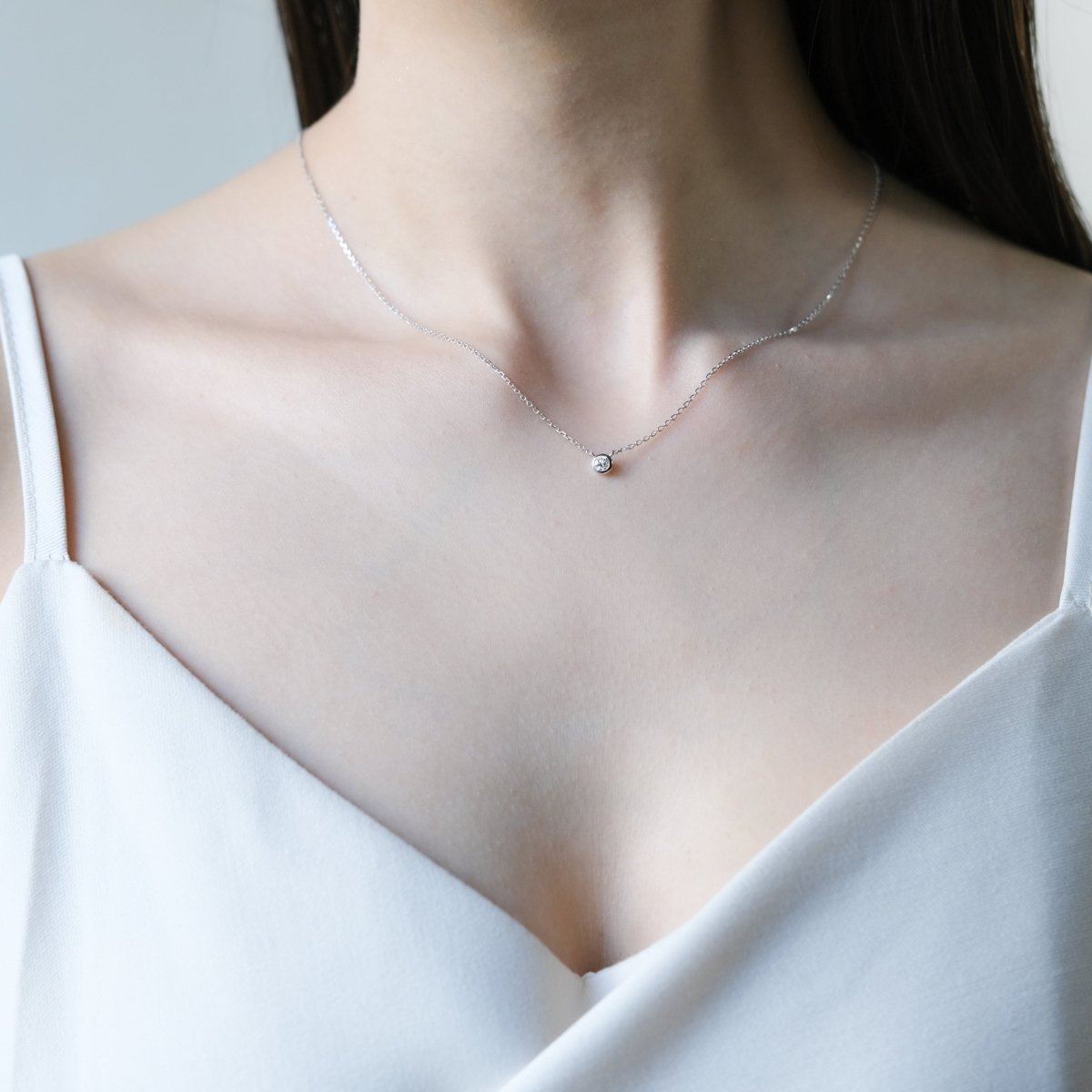 18K 0.1ct Bezel Lab Grown Diamond Necklace (WG) - aucentic