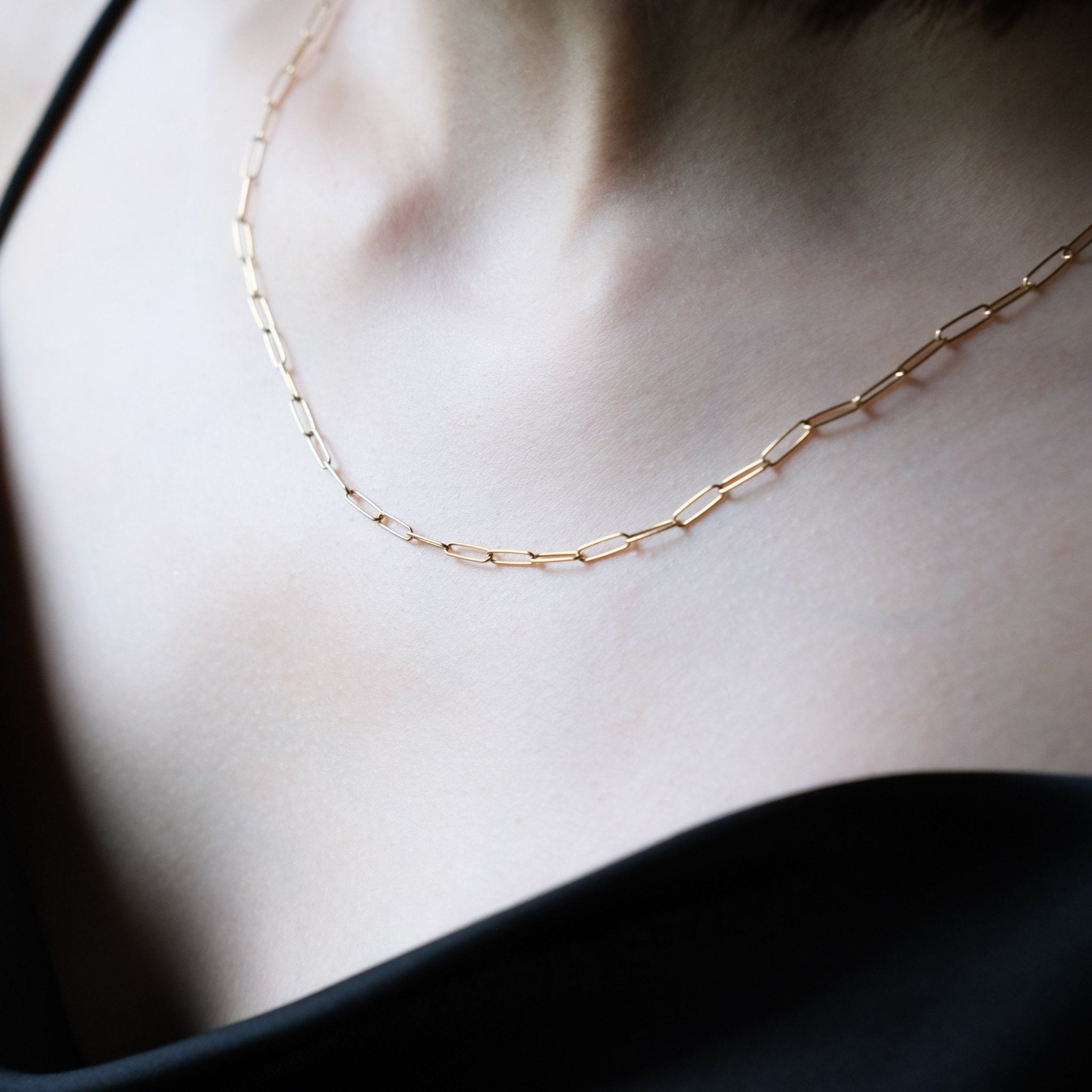 18K Solid Gold Oval Chain Necklace - aucentic