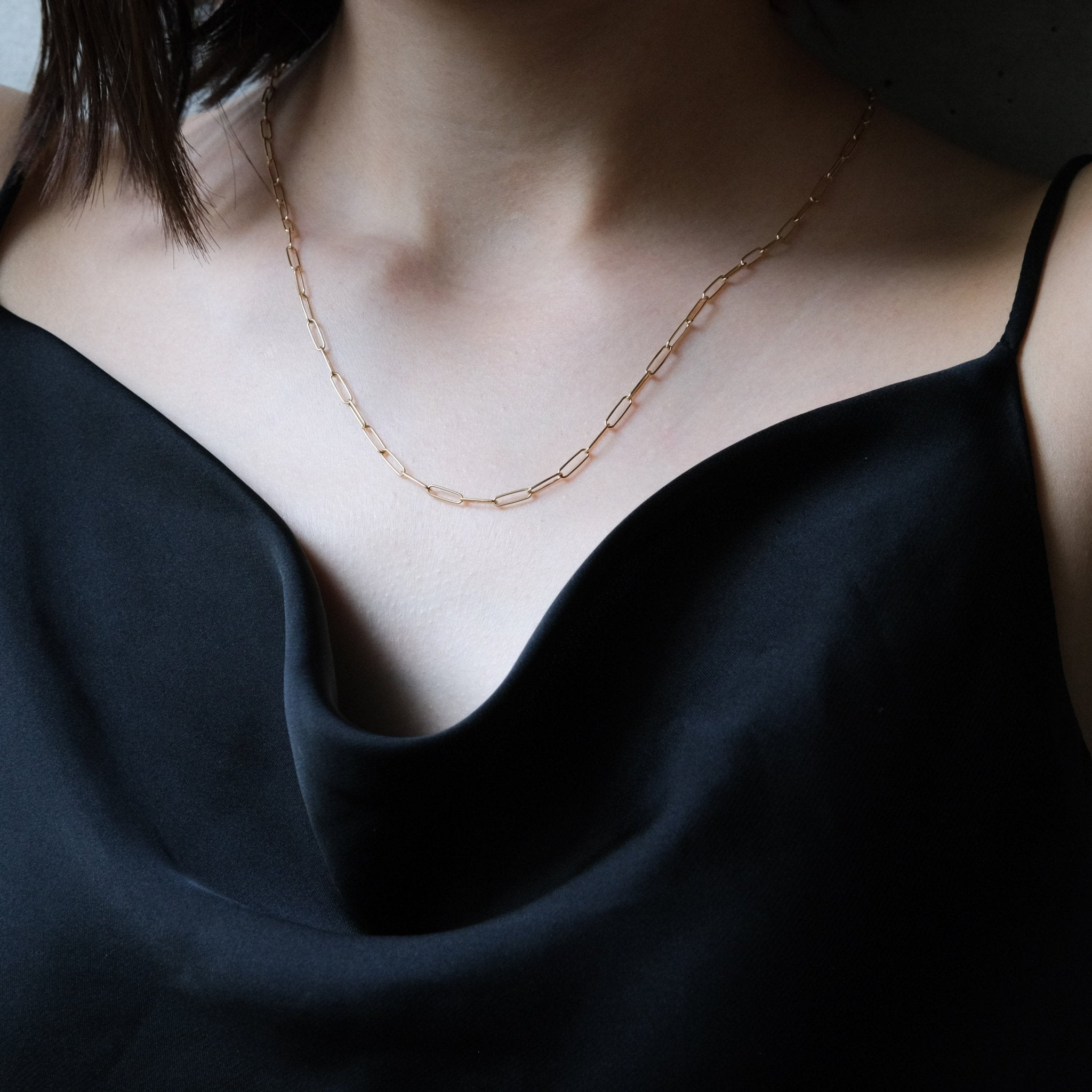 18K Solid Gold Oval Chain Necklace - aucentic