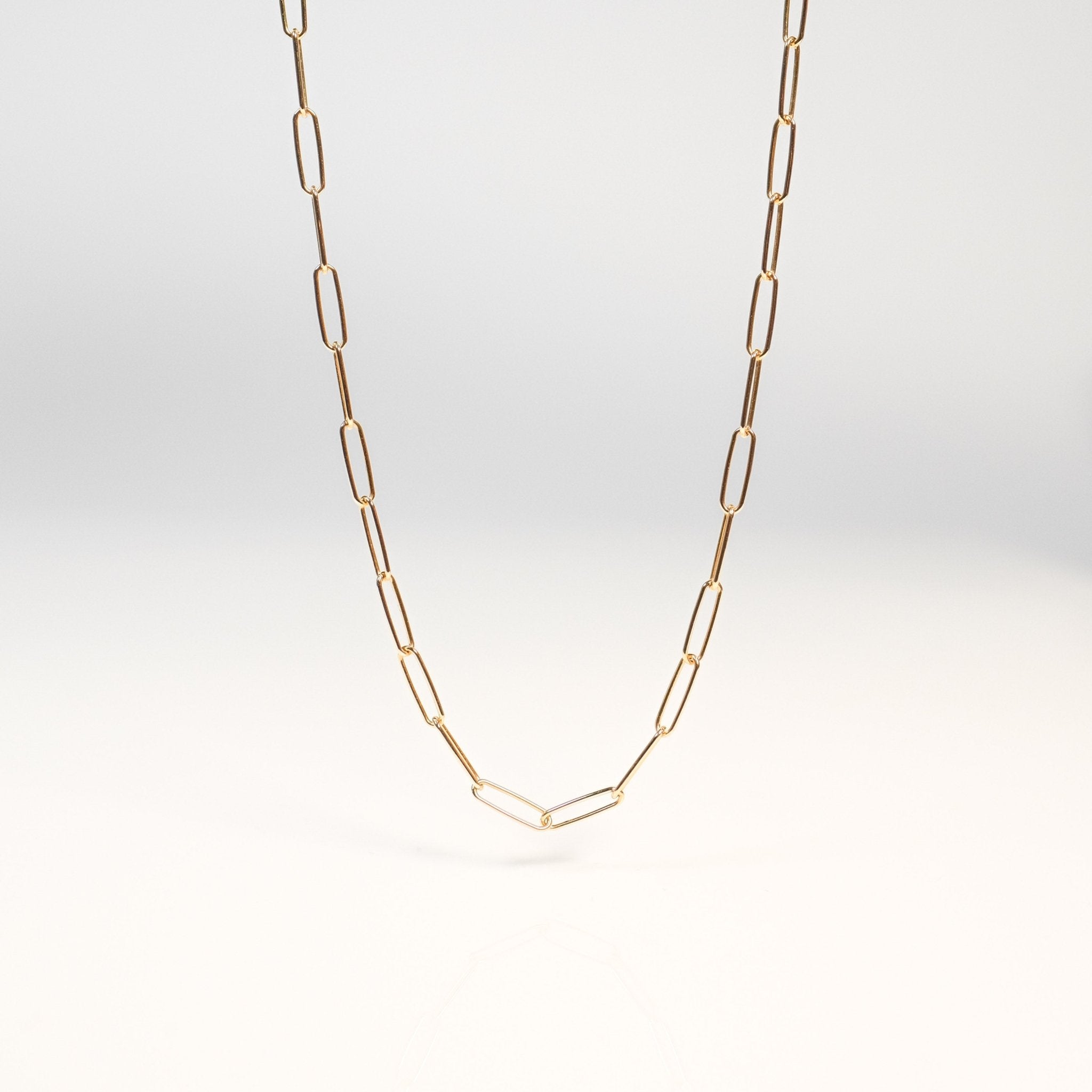 18K Solid Gold Oval Chain Necklace - aucentic